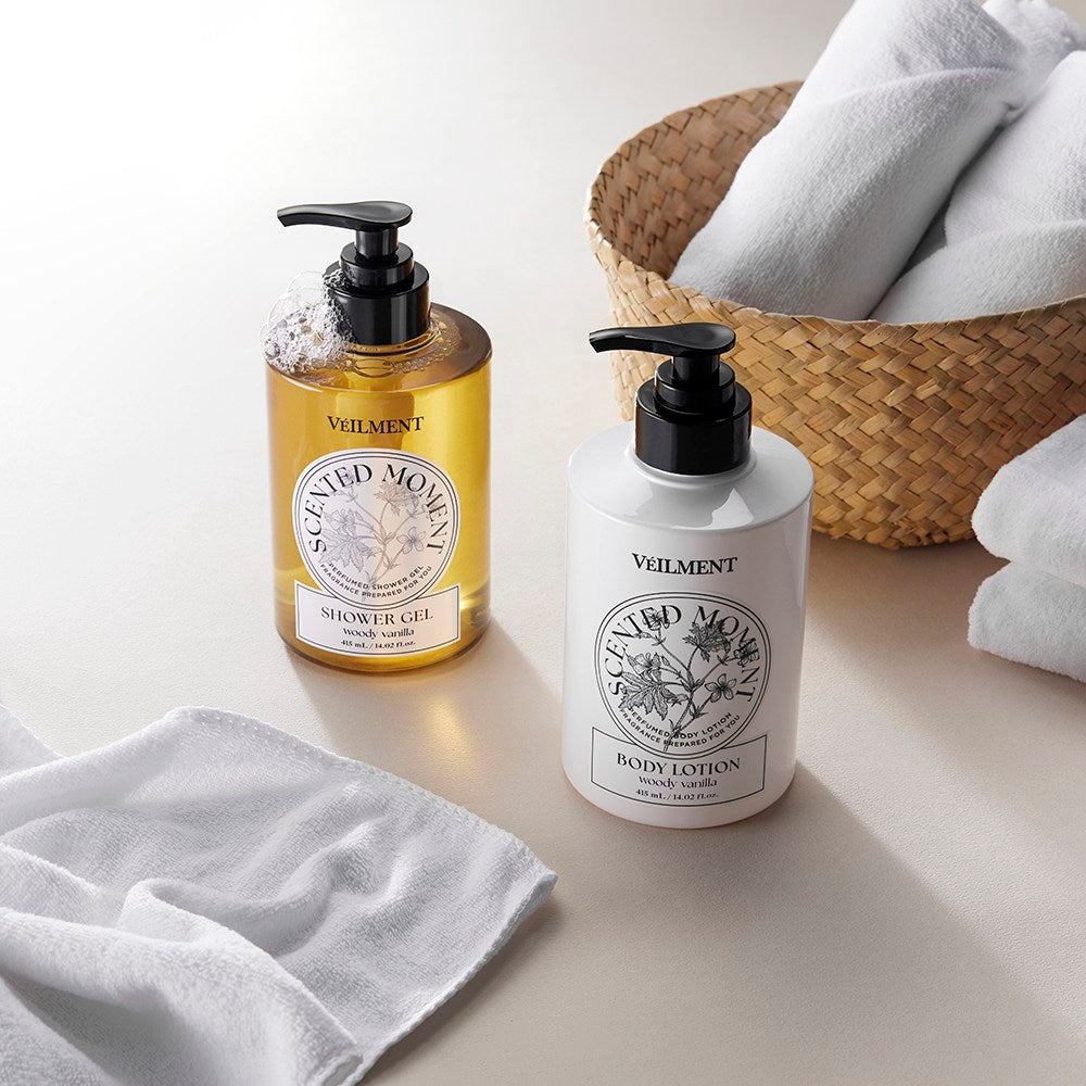 Veilment Woody Vanilla — Duschgel- und Körperlotion-Set, 2 × 415 ml
