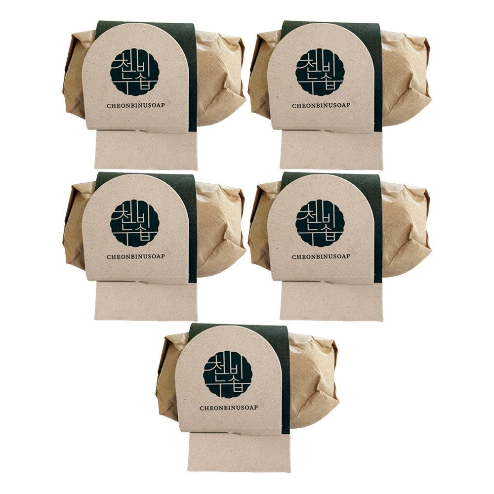 Cheonbinusop Jeongango bath soap in five brown paper packages with cream labels and dark green bands