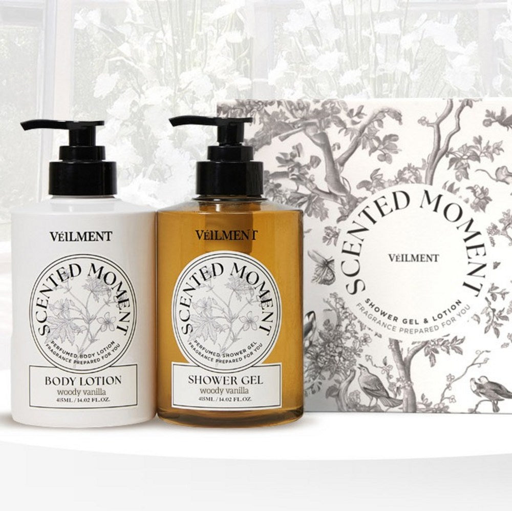 Veilment Woody Vanilla — Duschgel- und Körperlotion-Set, 2 × 415 ml