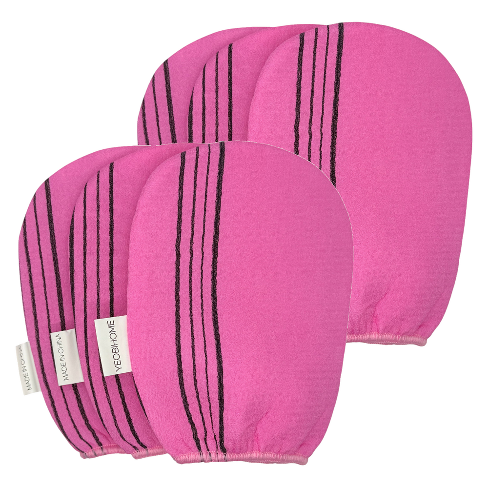 Yeobihome — Gants de bain exfoliants coréens roses, lot de 6