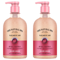 Two Veilment Black Rose scrub body wash bottles with pink pumps, pale pink speckled cleanser and rose-coloured labels