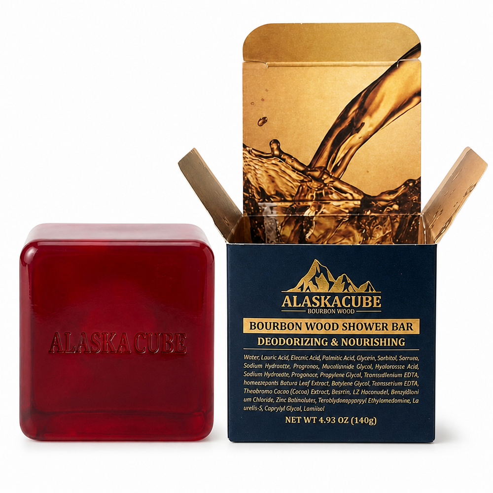 Alaska Cube Bourbon Wood Whiskey-Scented Shower Bars, 140 g Each, 3 Pack