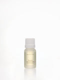 Aromatica Sweet Marjoram essential oil in a pale frosted bottle with a white cap, pink label accent and reflection