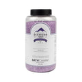 Bathcharm Himalayan Diamond Salt Lavender in a clear 1.2kg jar with purple crystals, a white label and black lid