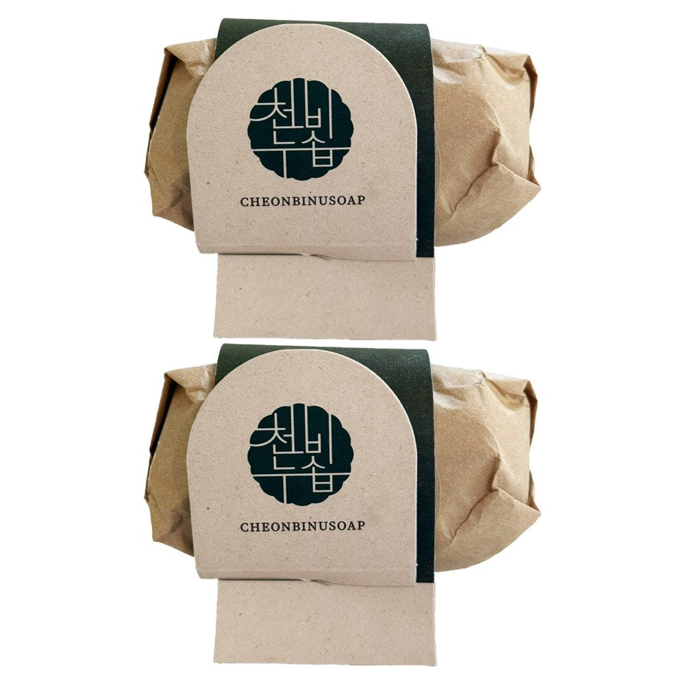 Cheonbinusop Jeongango soap bars shown as two brown paper-wrapped packs with dark green labels, one above the other