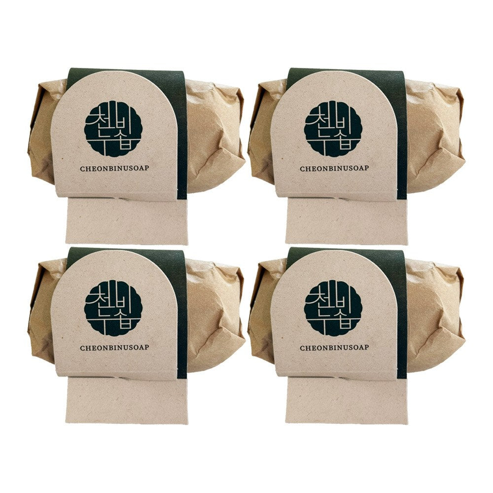 Cheonbinusop Jeongango soap bars, four brown paper-wrapped packs with dark green labels arranged in two rows