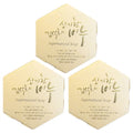 Kim Seok-ho Soap set showing three pale gold hexagonal boxes with Korean lettering, arranged in a triangle