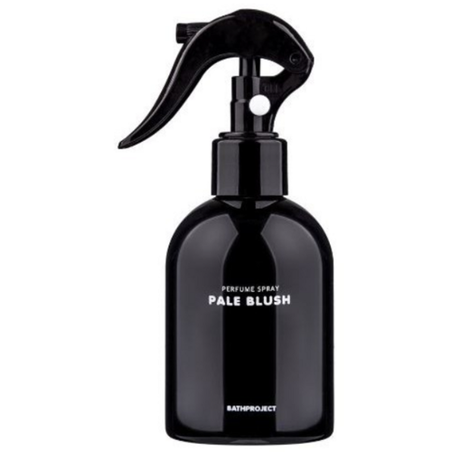 Bath Project Pale Blush perfume spray in a rounded glossy black bottle with white lettering and a curved trigger