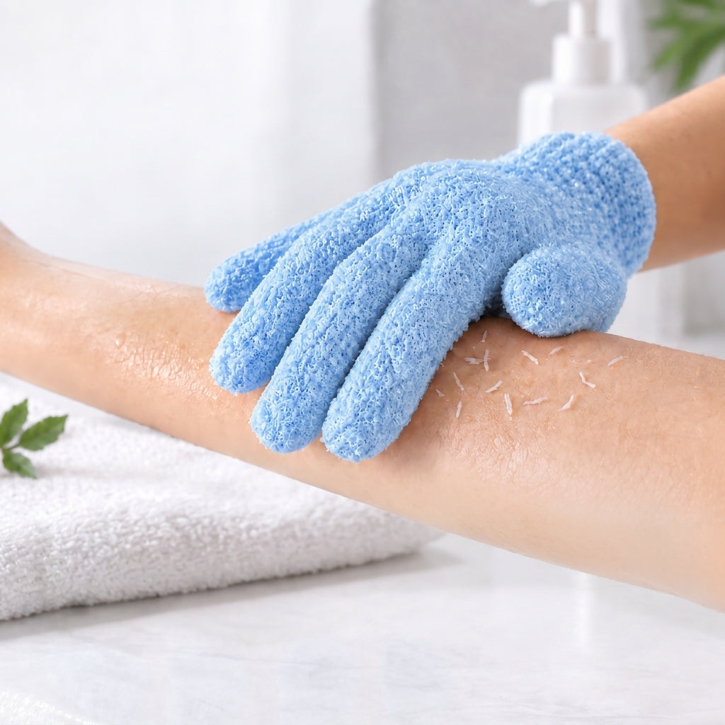 Mobian Exfoliating Shower Gloves, Soft Blue, 4 Pieces