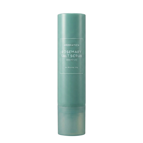 Aromatica Rosemary Salt Scrub Shampoo single green cylindrical bottle showing the white front label and lower cap